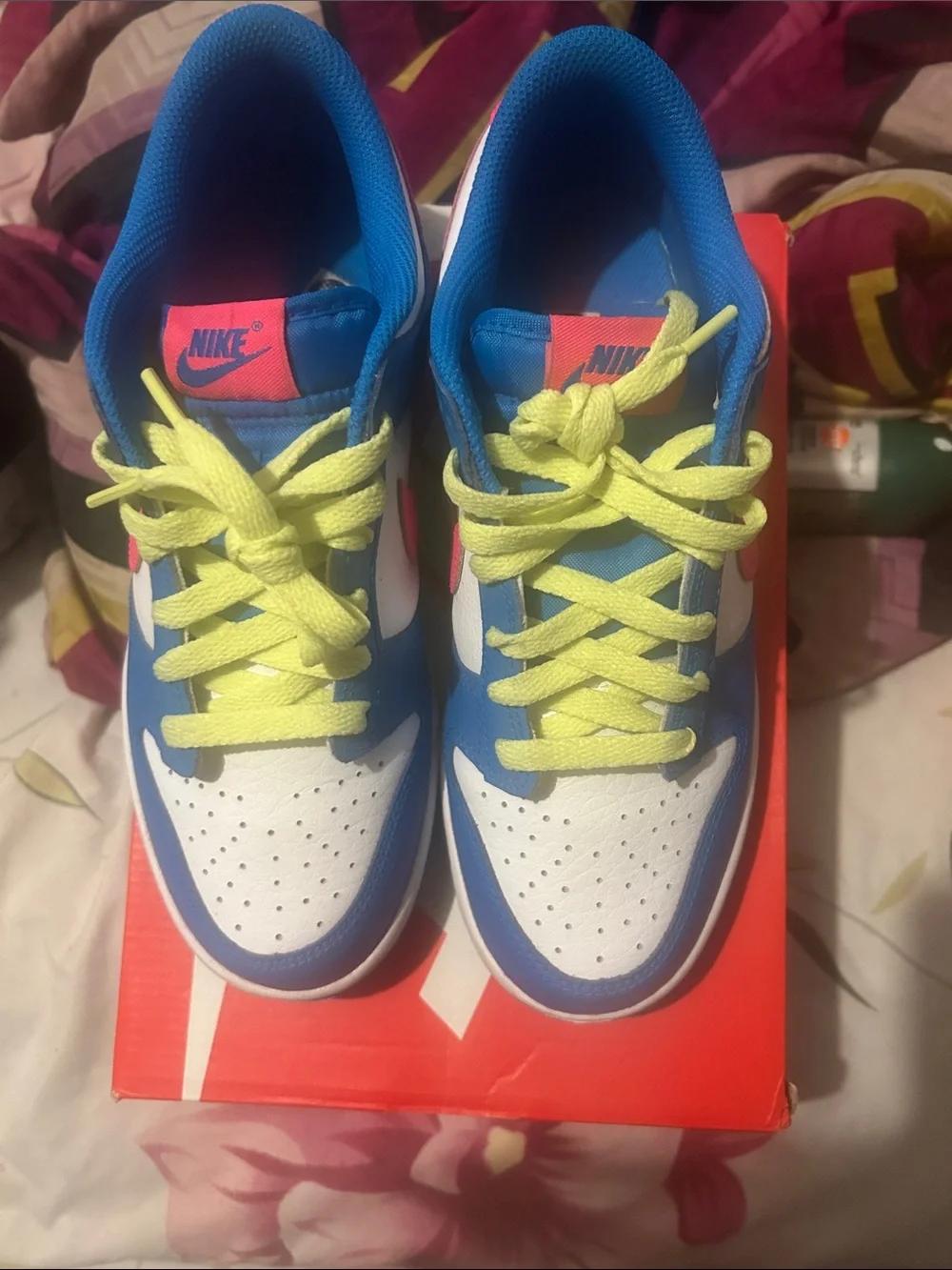 Nike Kids Blue, White & Neon Yellow Lace Sneakers